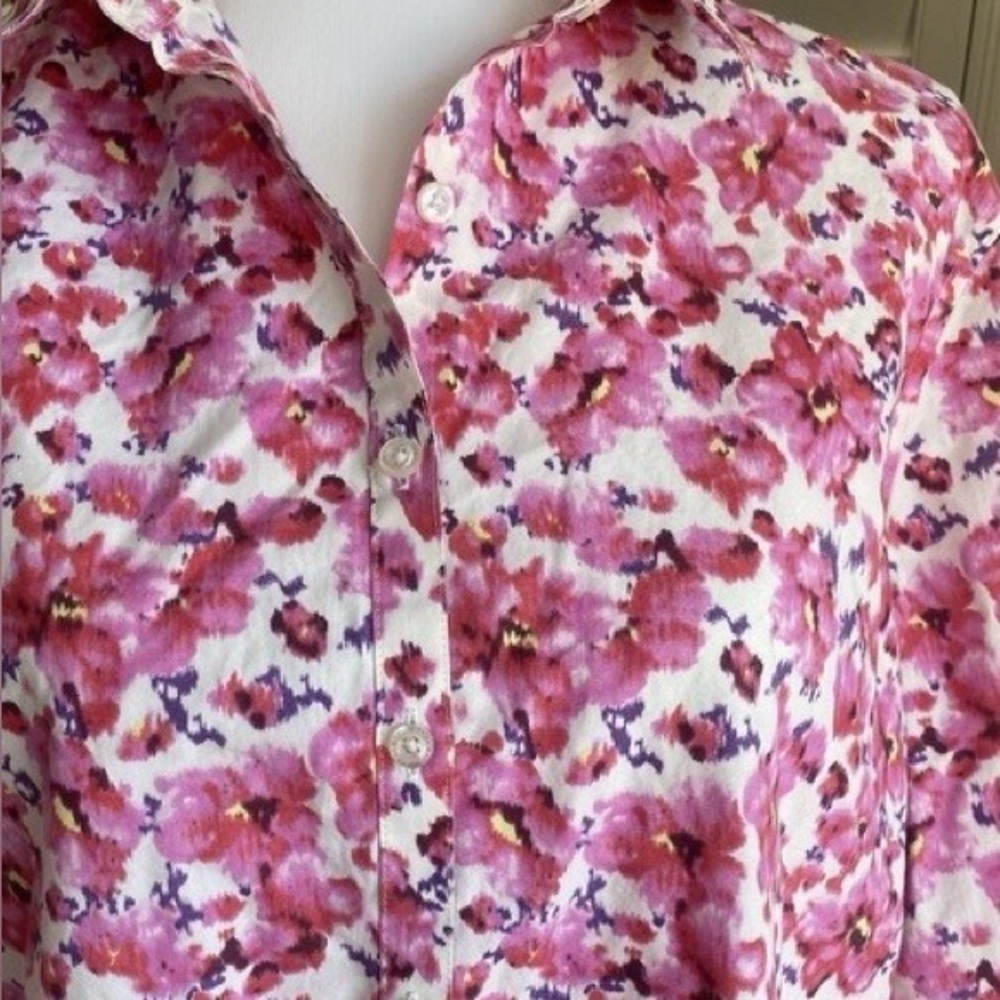 Lands' End Pink Floral Button-Down Shirt